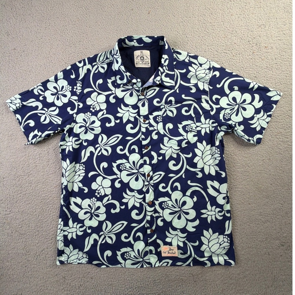 Zero Foxtrot Aloha Floral Hibiscus Button Up Surf Shirt Mens XL NWOT